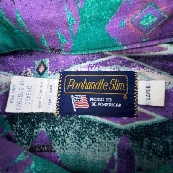 VTG Panhandle Slim Western Shirt Men’s  L Aztec Southwestern Short Sleeve USA - Picture 4 of 8